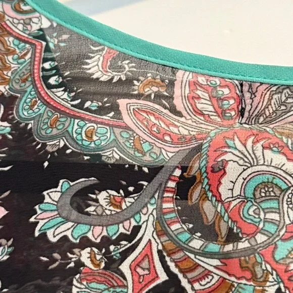 ☀️Umgee Paisley Print Semi-Sheer Blouse with Teal Crochet Detail - Picture 8 of 8